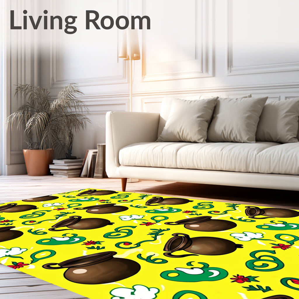 Charming Brown Cauldron Yellow Floral Rug