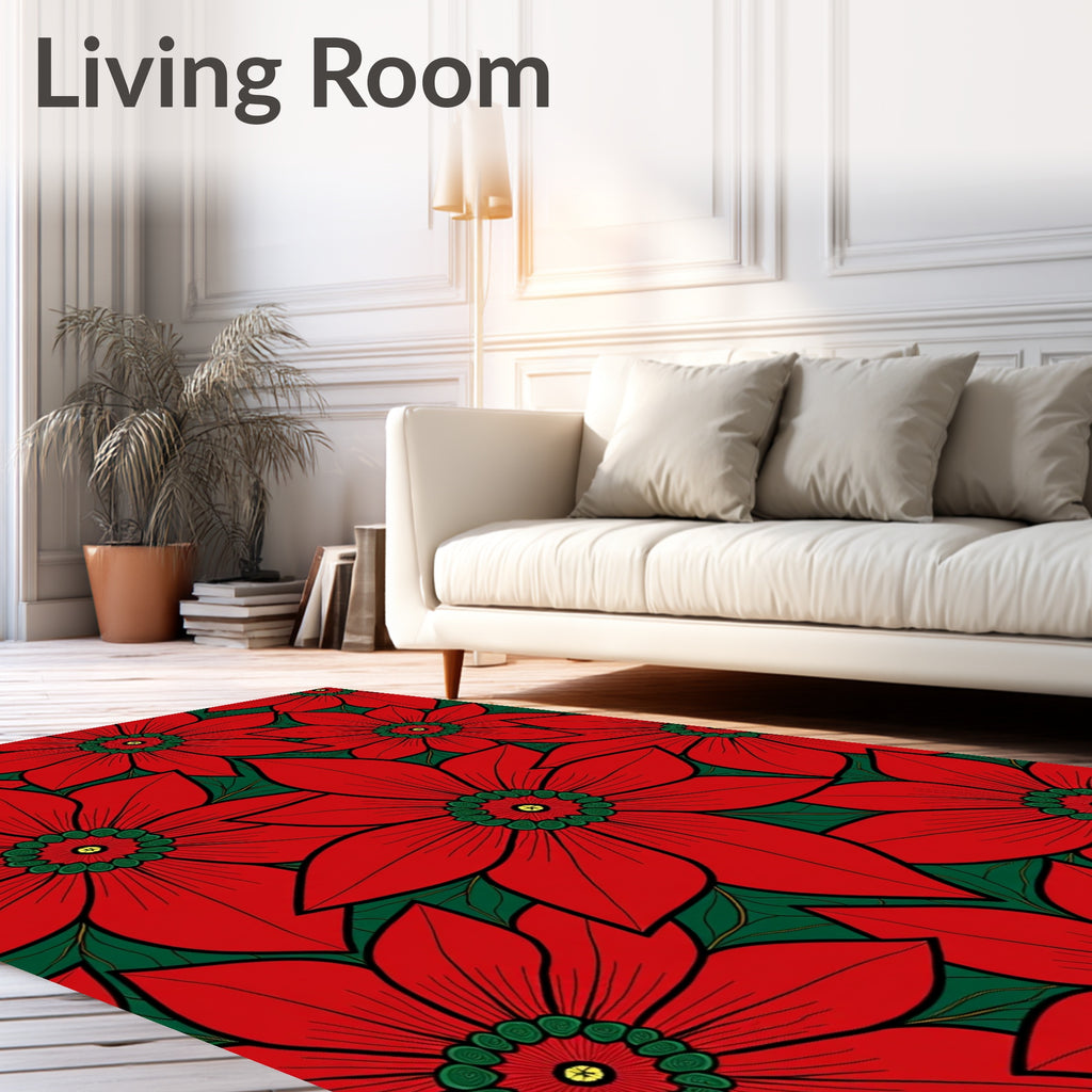 Bold Red Poinsettia Floral Arrangement Rug
