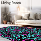 Vibrant Pink Teal Floral Mandala Rug