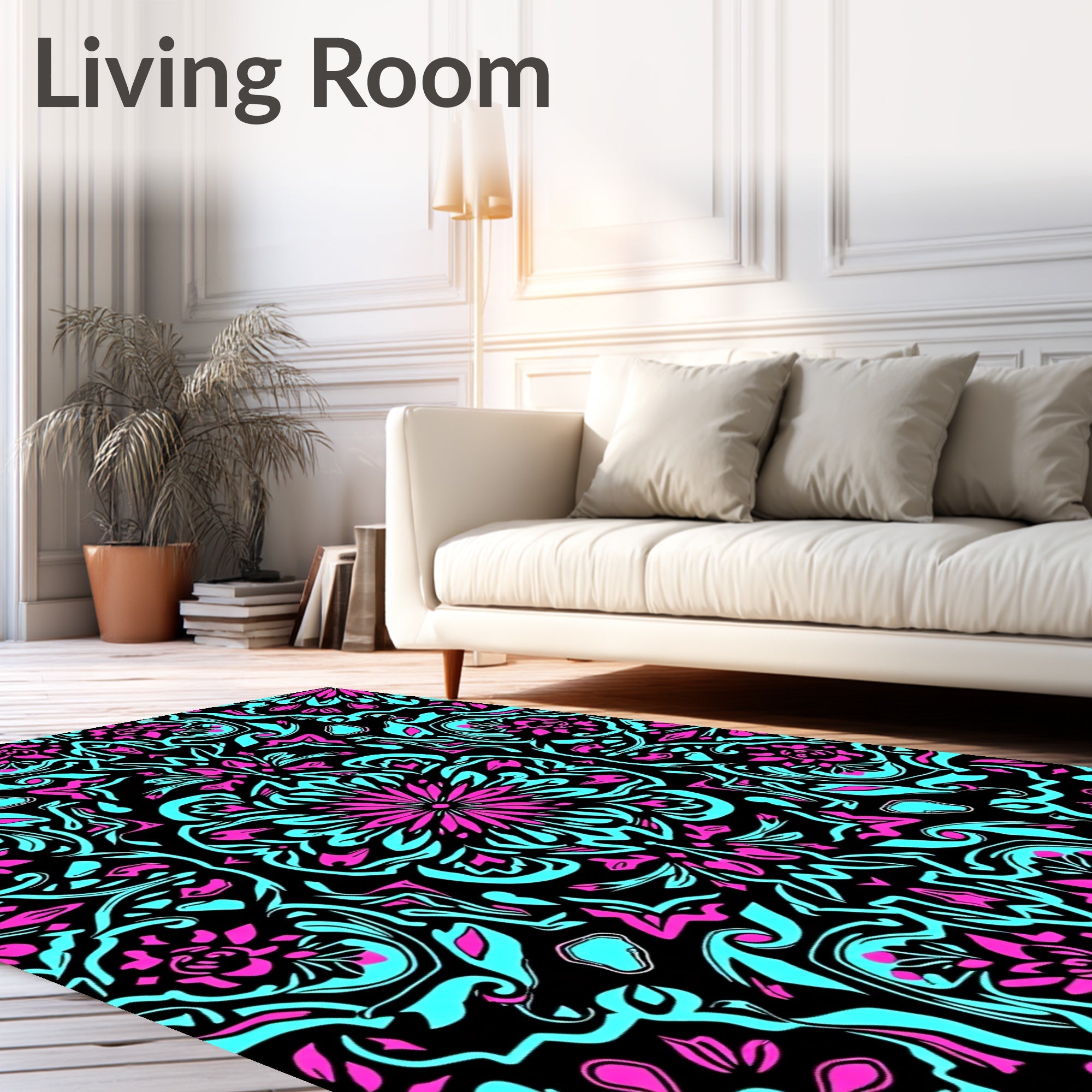 Vibrant Pink Teal Floral Mandala Rug