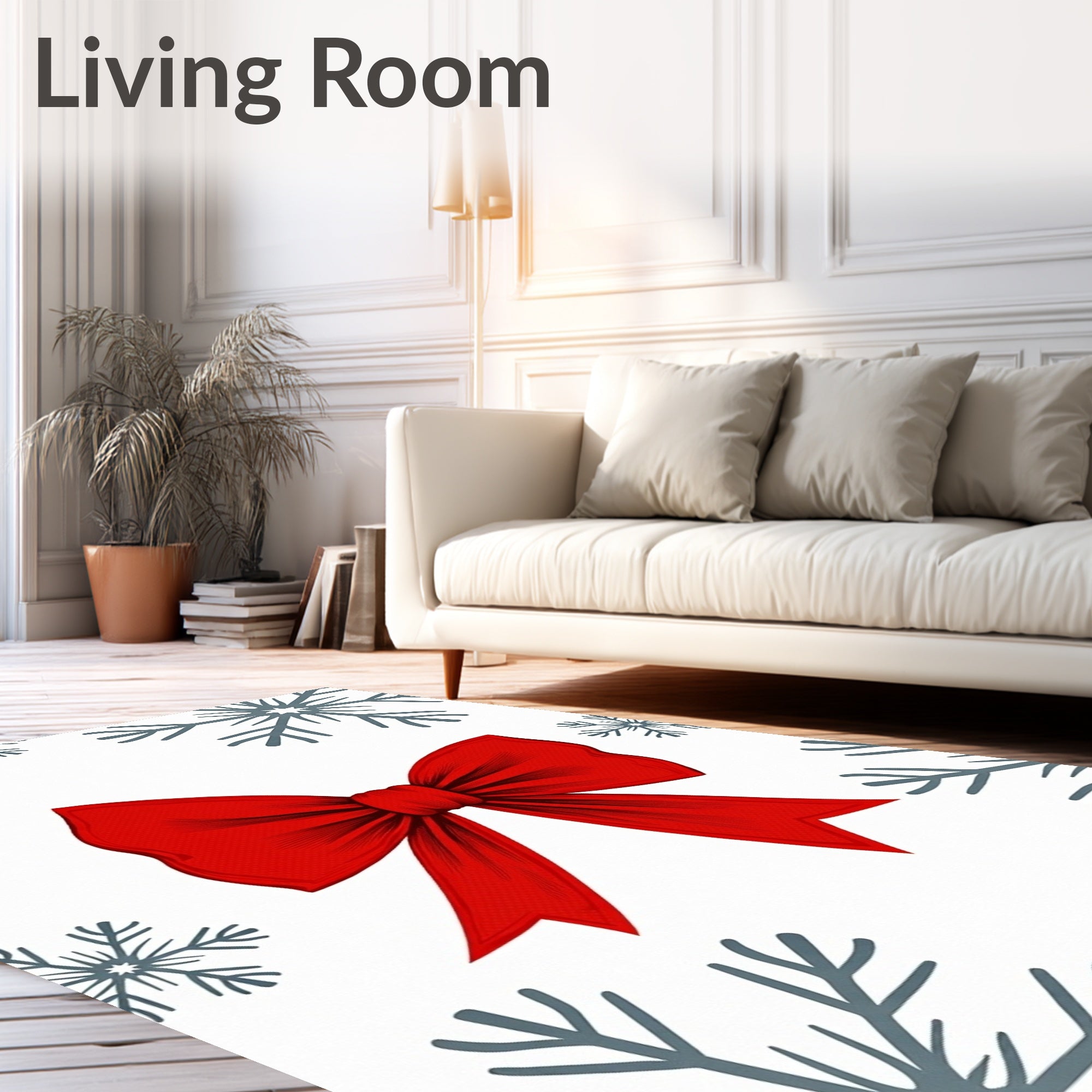Crimson Red Bow Snowflakes Rug