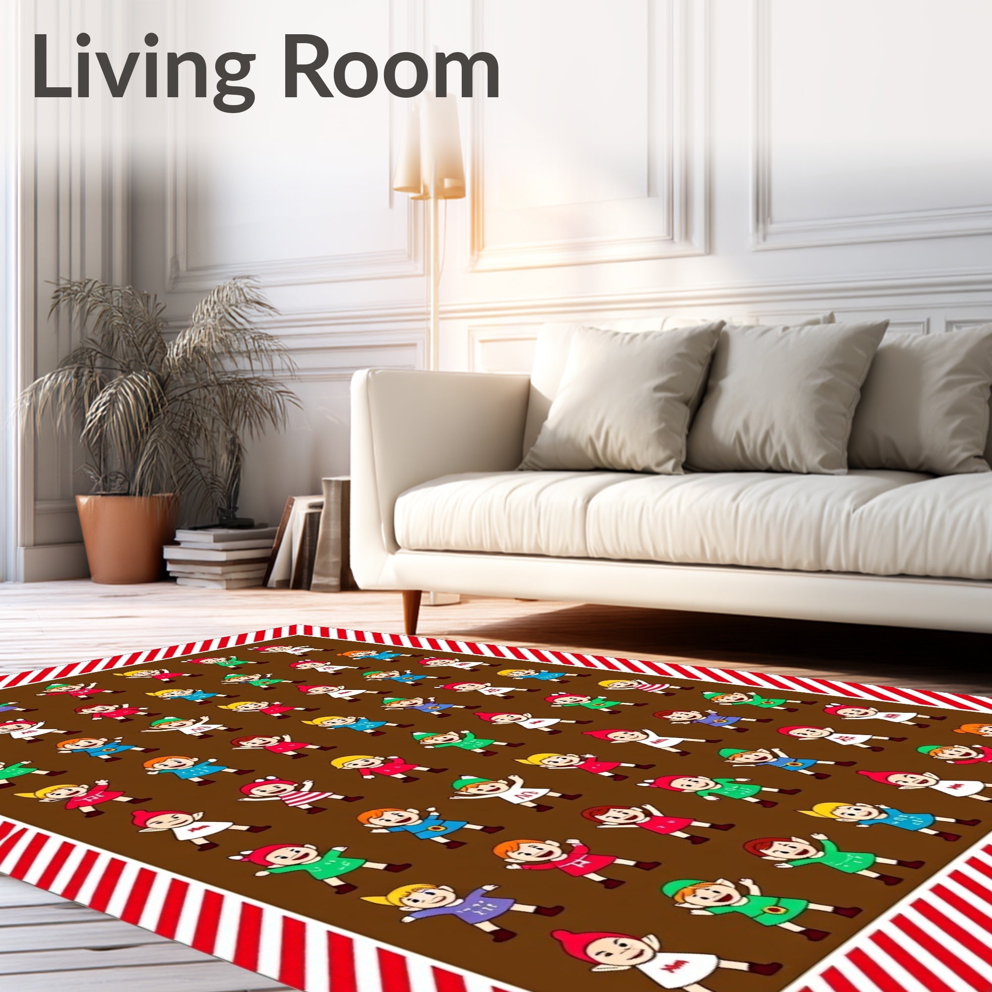 Festive Elf Characters Brown Background Rug