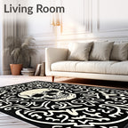 Black Ivory Skull Baroque Swirl Rug
