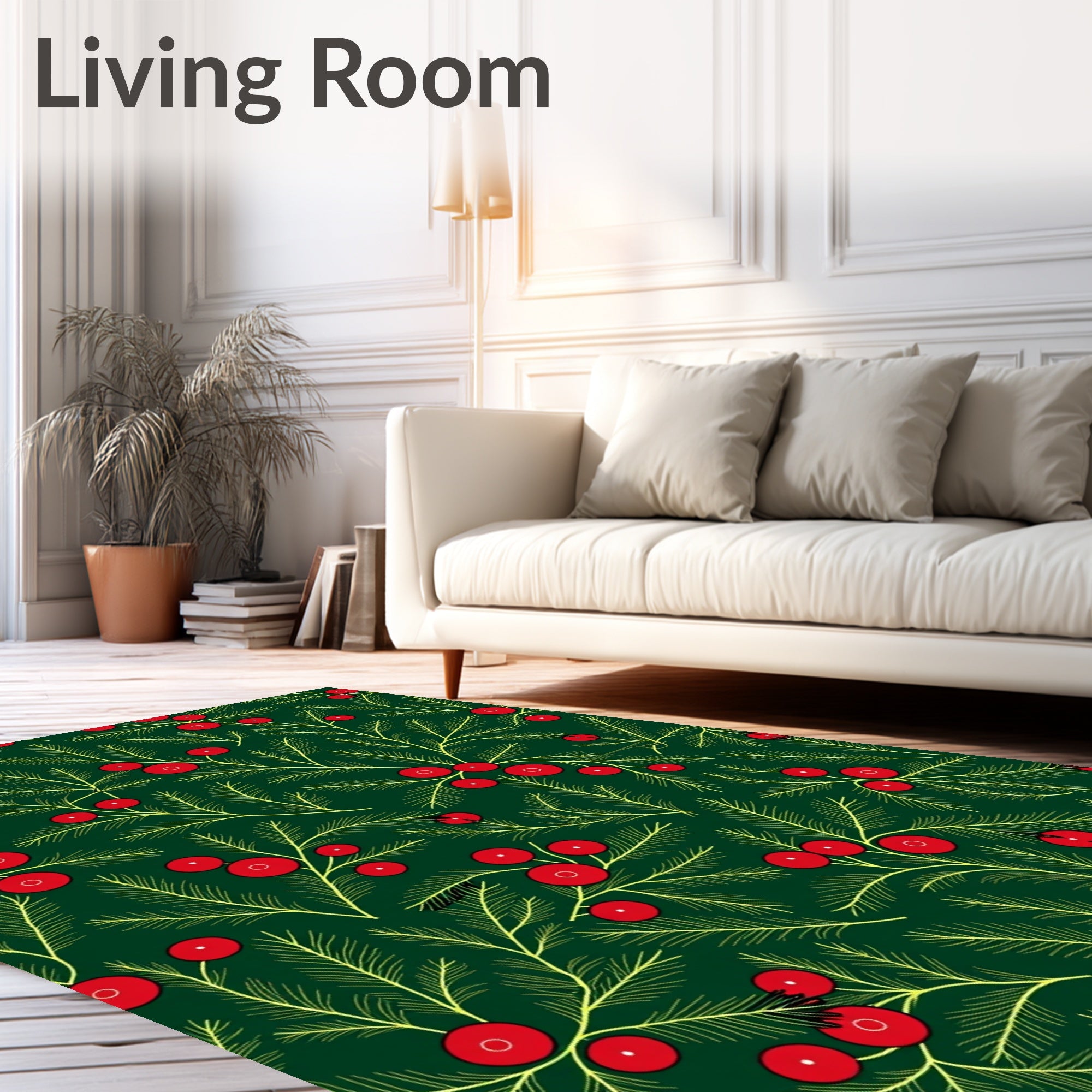 Forest Green Red Holly Garland Rug