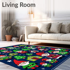 Festive Red Green Gnome Christmas Houses Rug