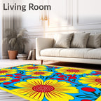 Vibrant Yellow Red Floral Burst Rug