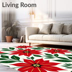 Festive Red Poinsettia Floral Sprigs Rug