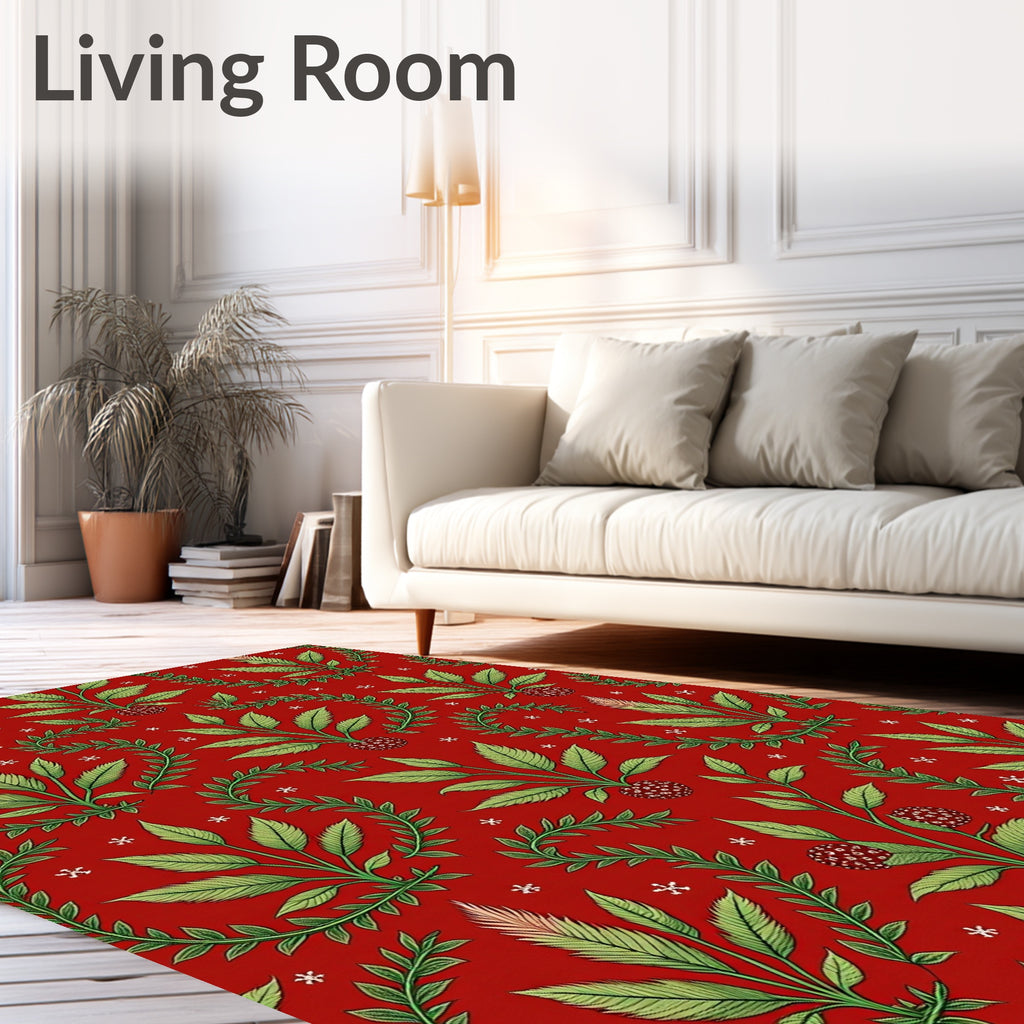 Red Vibrant Botanical Garland Rug