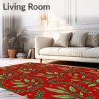Red Vibrant Botanical Garland Rug