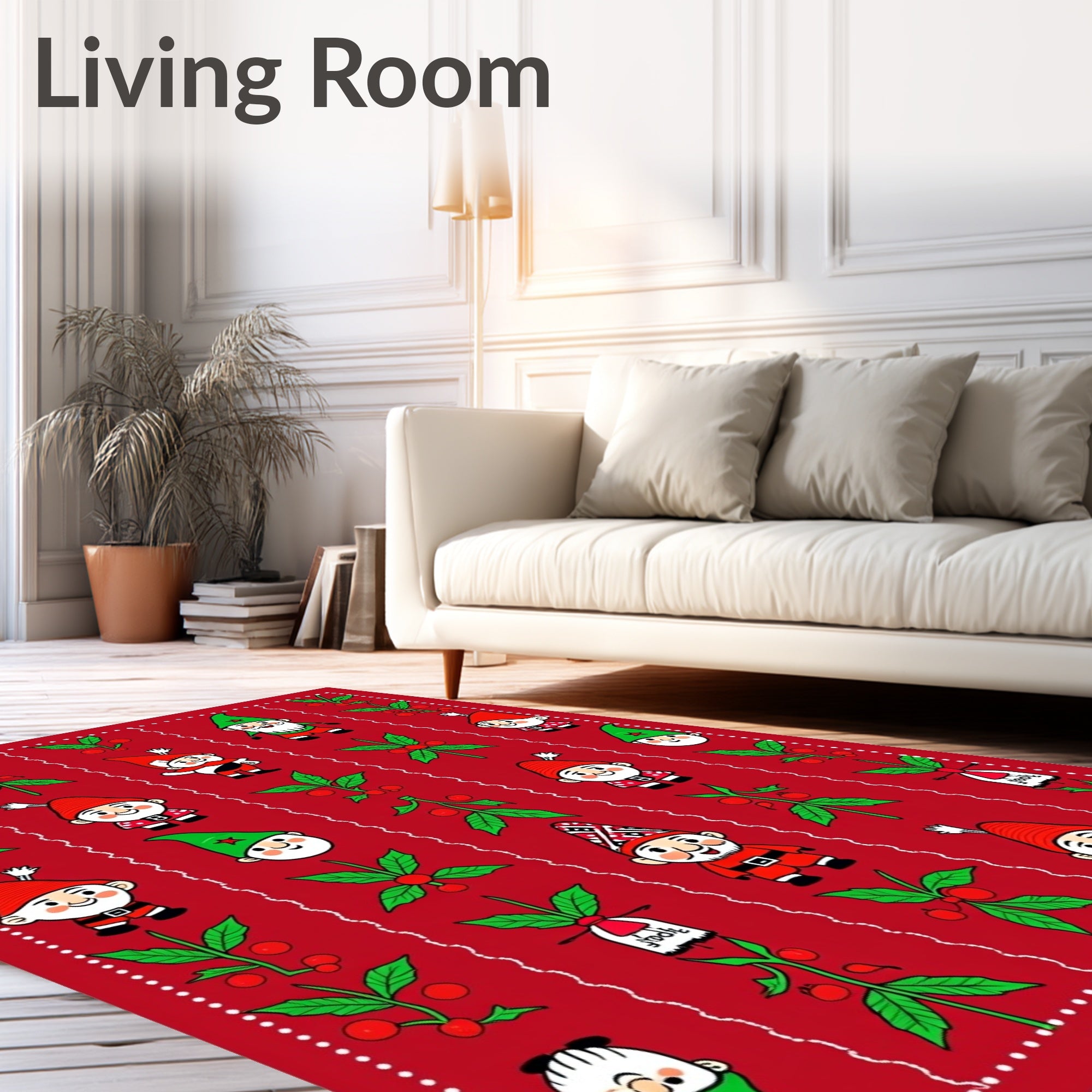 Red Festive Gnome Holly Berry Garland Rug