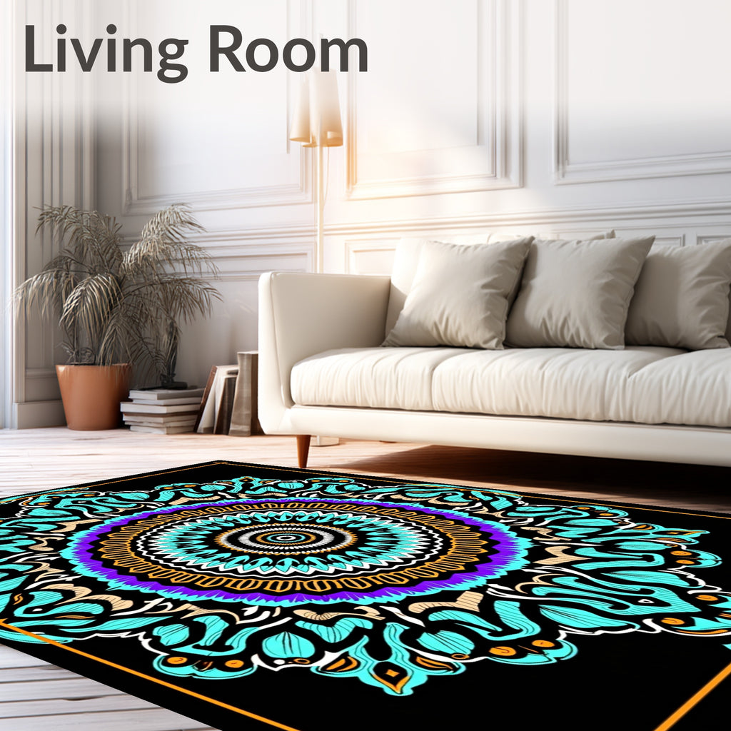 Vivid Teal Purple Mandala Bloom Rug