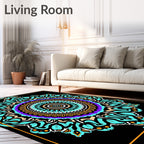 Vivid Teal Purple Mandala Bloom Rug