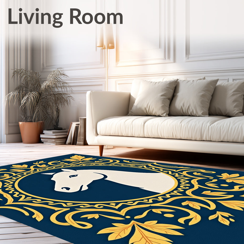 White Horse in Golden Crest Frame Rug