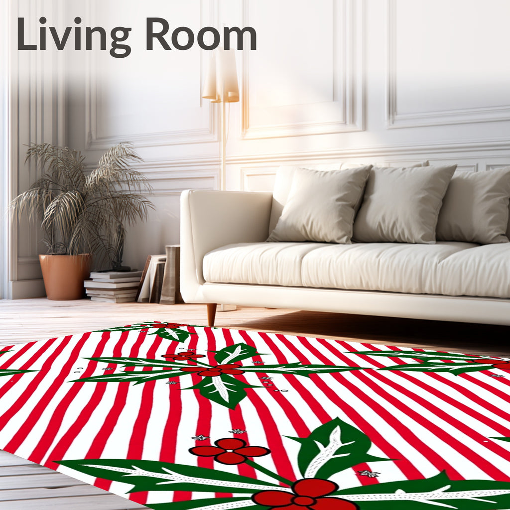Red White Striped Holly Garland Rug