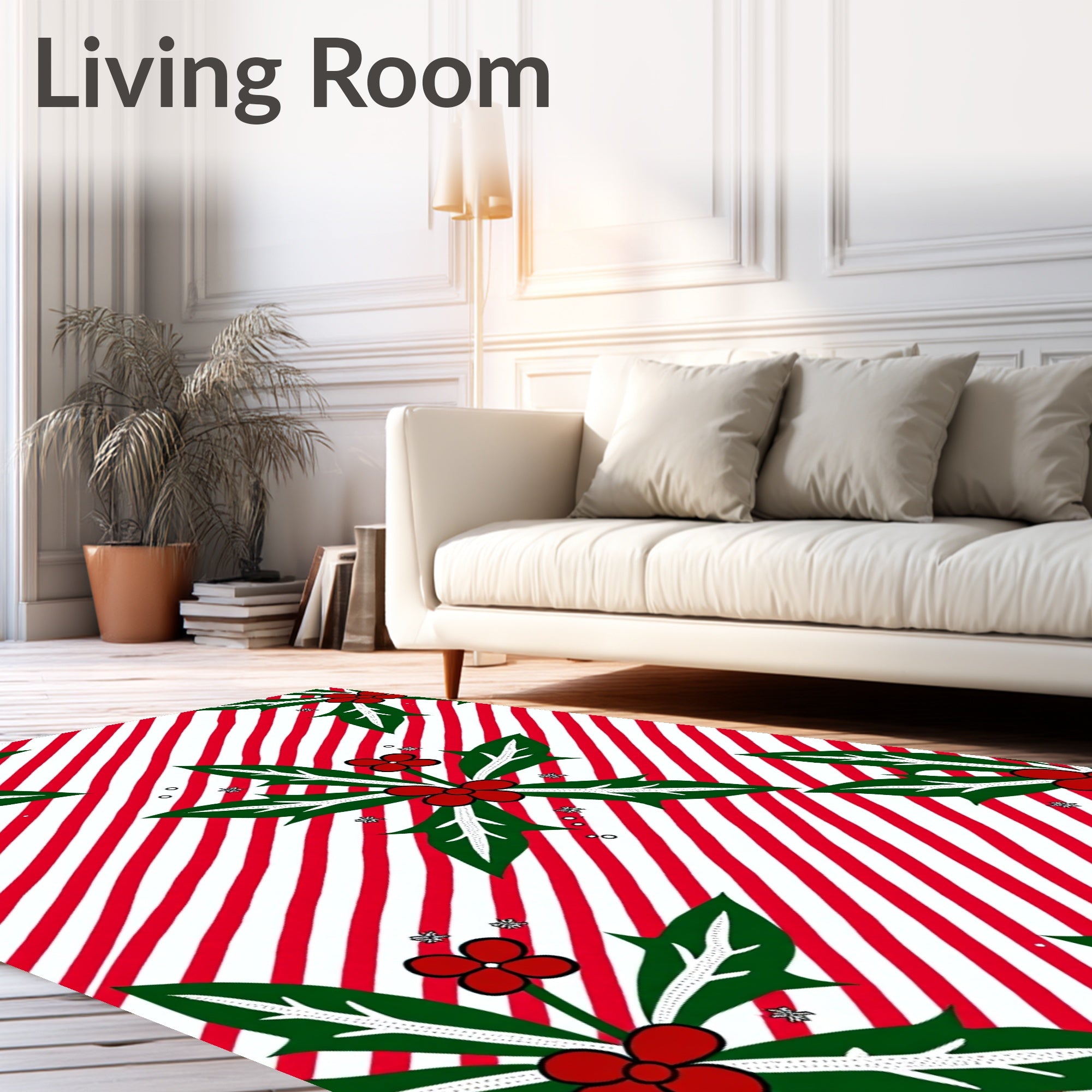 Red White Striped Holly Garland Rug
