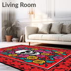 Crimson Skull Floral Border Rug