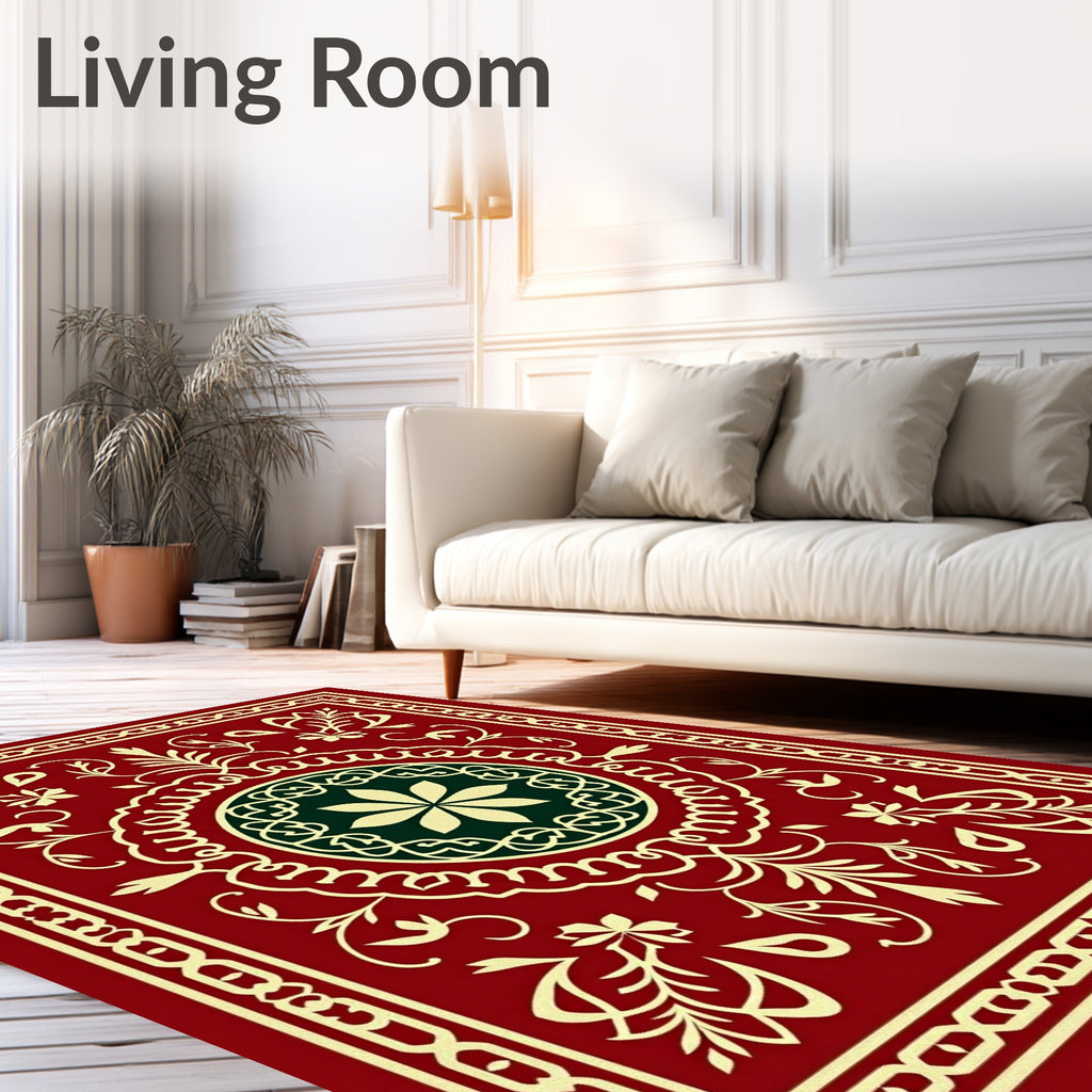 Deep Red Floral Centerpiece Medallion Rug