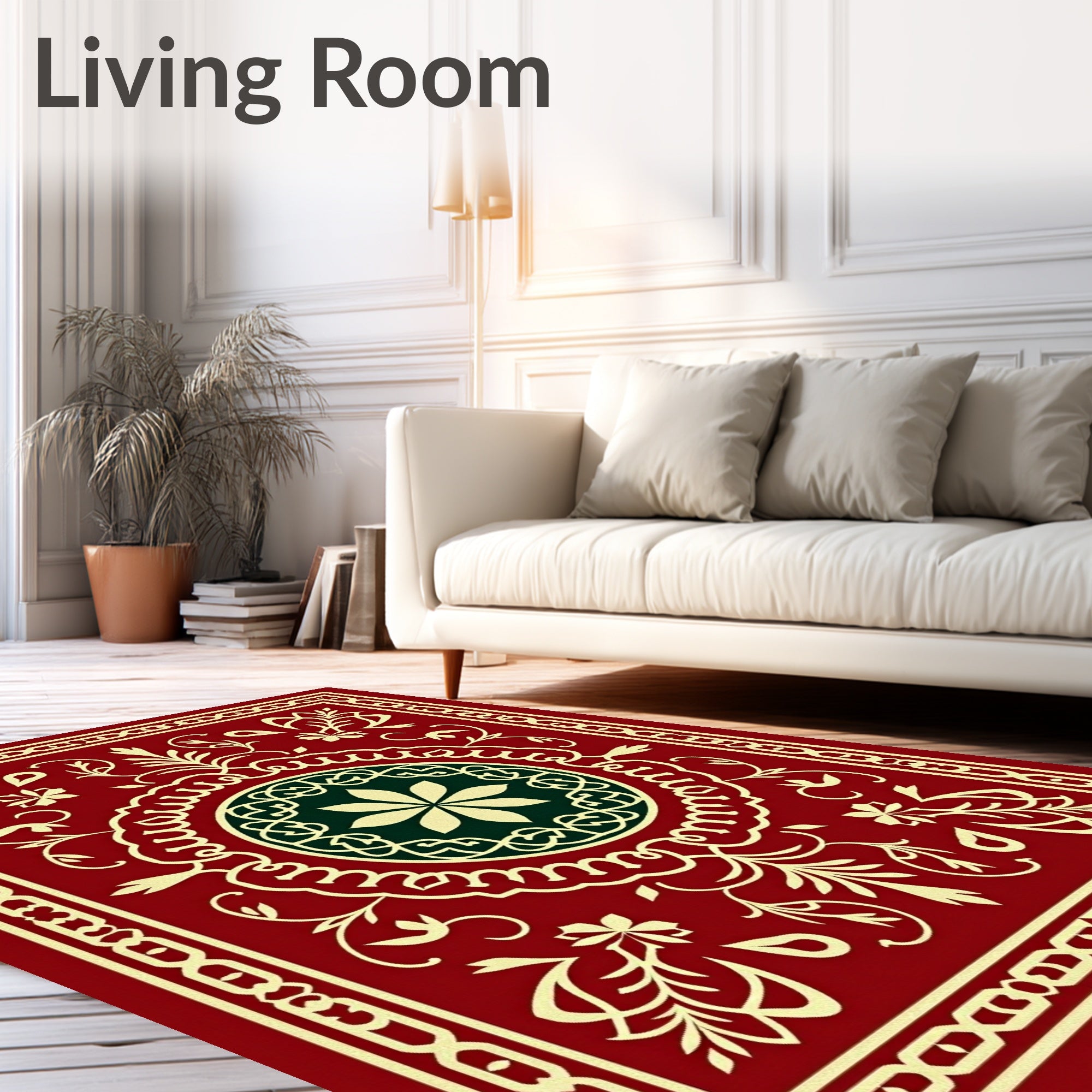 Deep Red Floral Centerpiece Medallion Rug