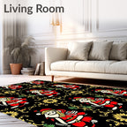 Vintage Black Red Whimsical Santa Elements Rug