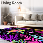 Whimsical Neon Turtle Sea Life Collage Rug