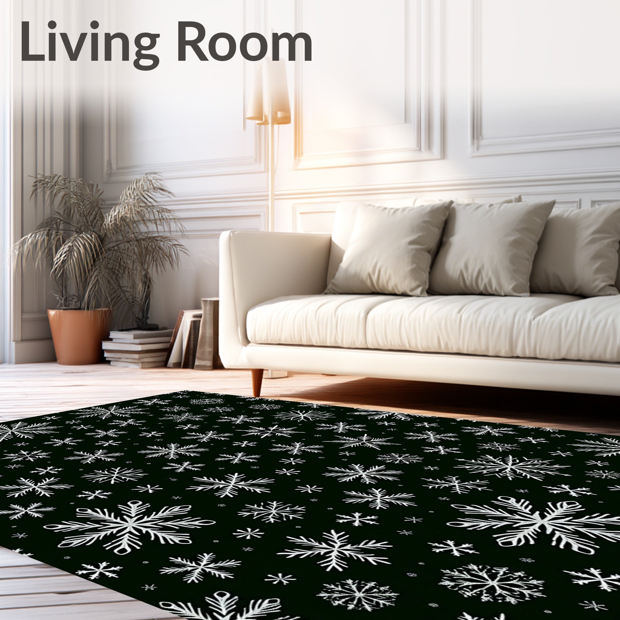 White Snowflake Scatter Dark Background Rug