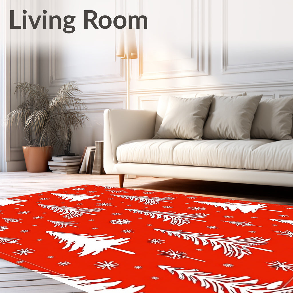Crimson White Evergreen Snowscape Rug