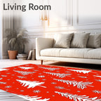 Crimson White Evergreen Snowscape Rug