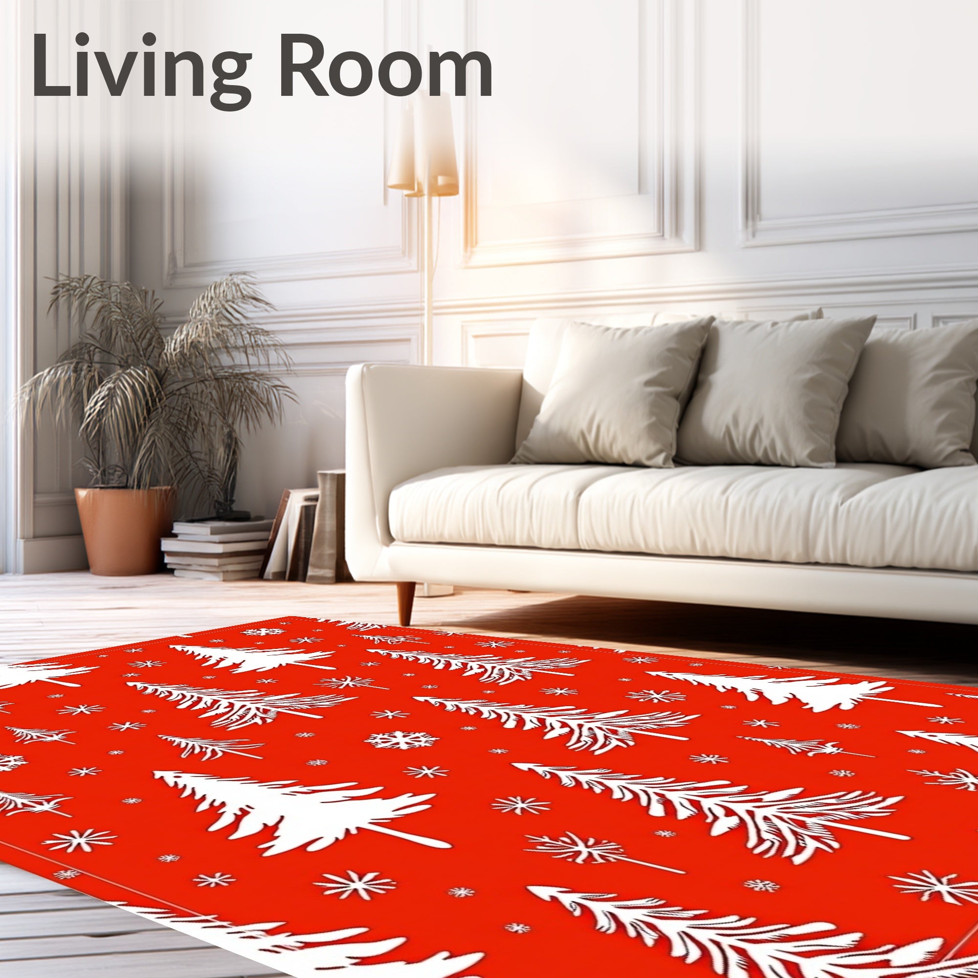 Crimson White Evergreen Snowscape Rug