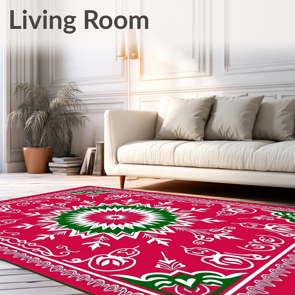 Festive Red Green Starburst Medallion Rug