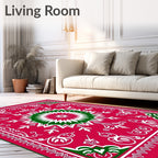 Festive Red Green Starburst Medallion Rug