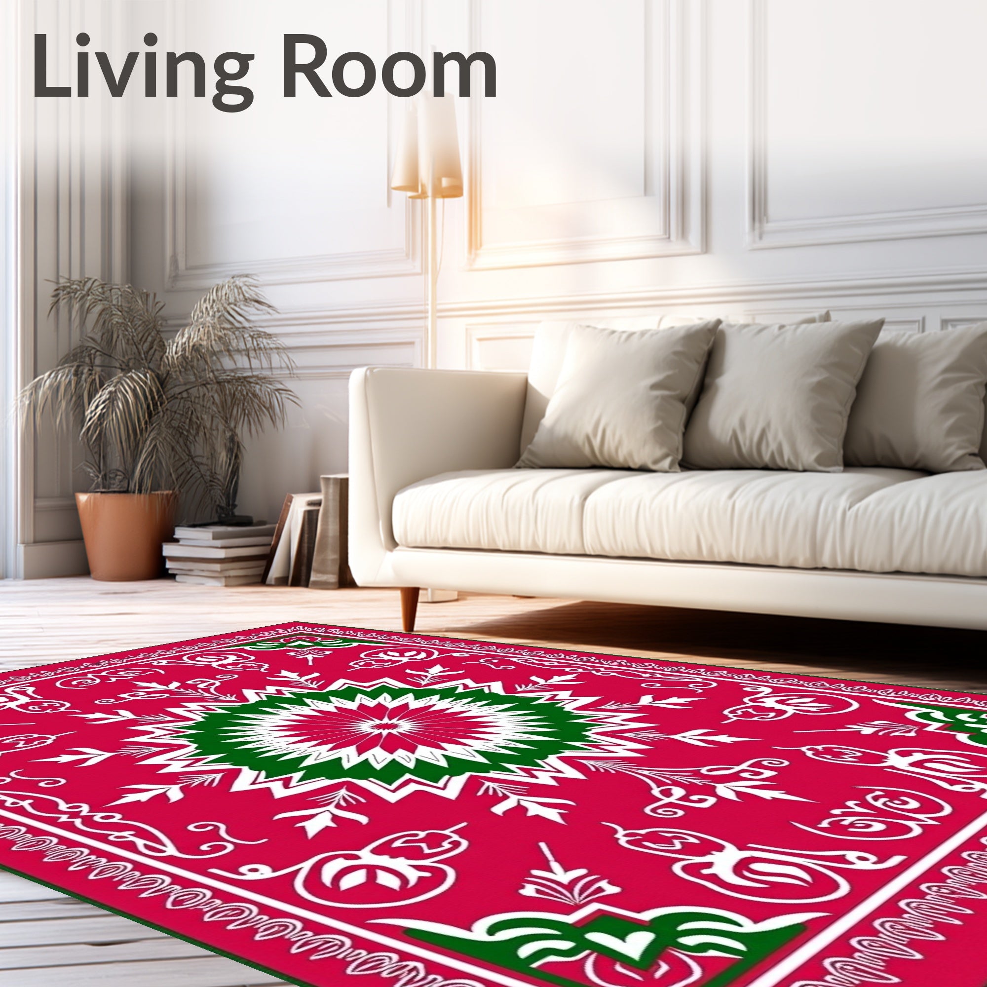 Festive Red Green Starburst Medallion Rug