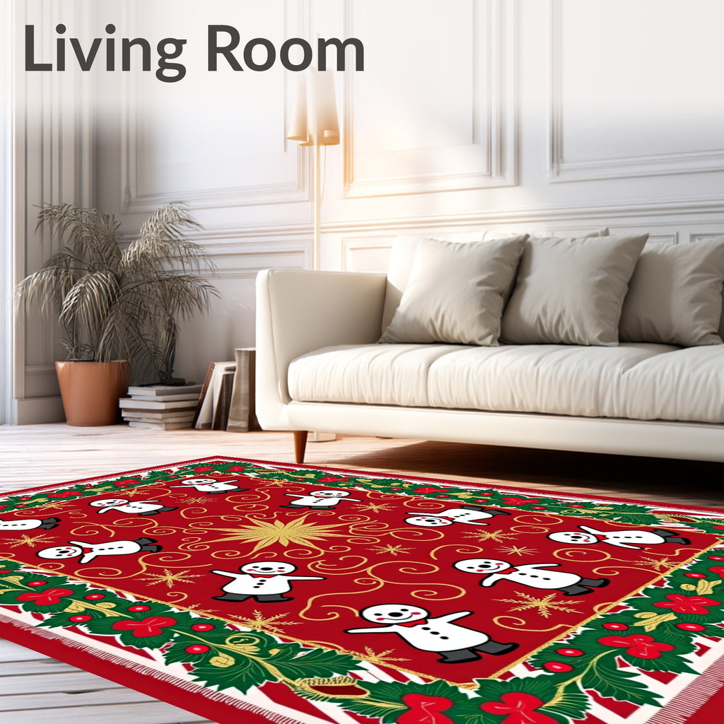 Festive Red Snowman Holly Garland Rug