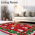 Festive Red Snowman Holly Garland Rug