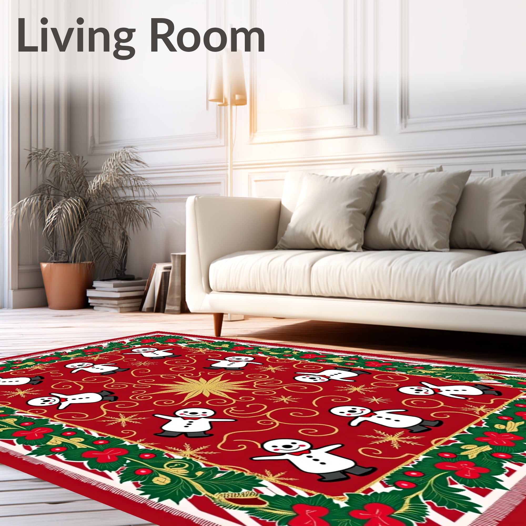 Festive Red Snowman Holly Garland Rug