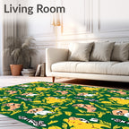 Whimsical Animals and Foliage on Green Rug