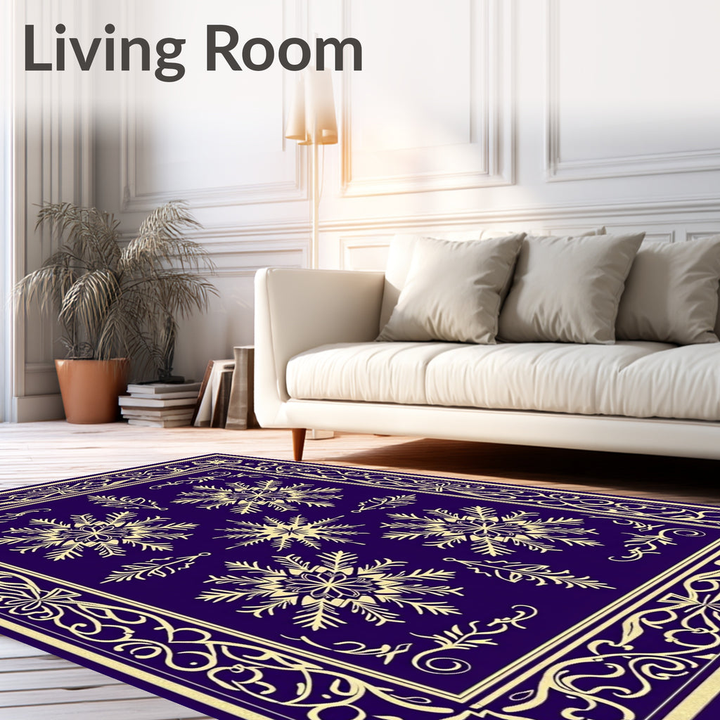 Deep Blue Snowflake Border Medallion Rug