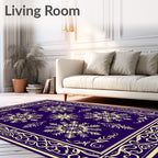 Deep Blue Snowflake Border Medallion Rug