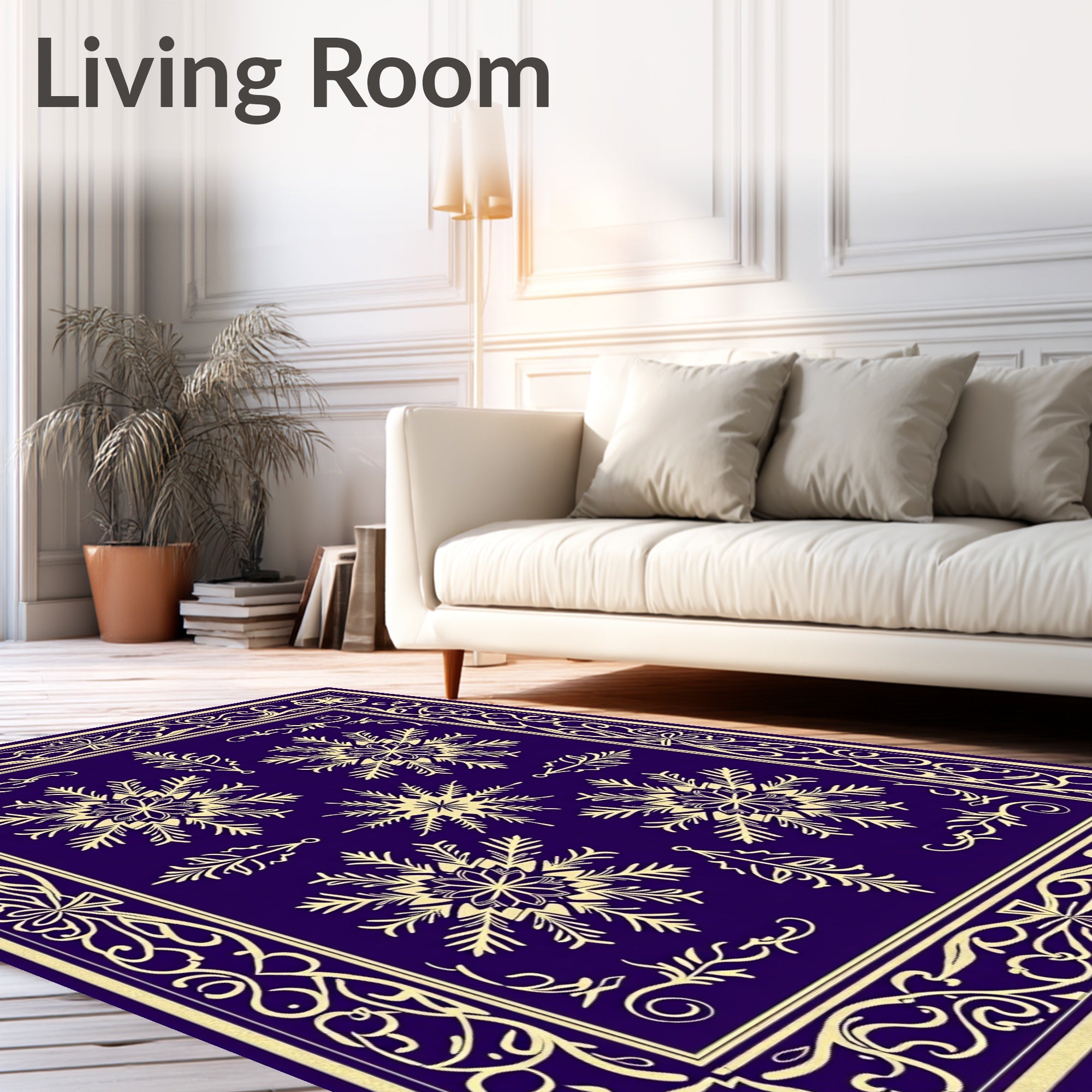Deep Blue Snowflake Border Medallion Rug