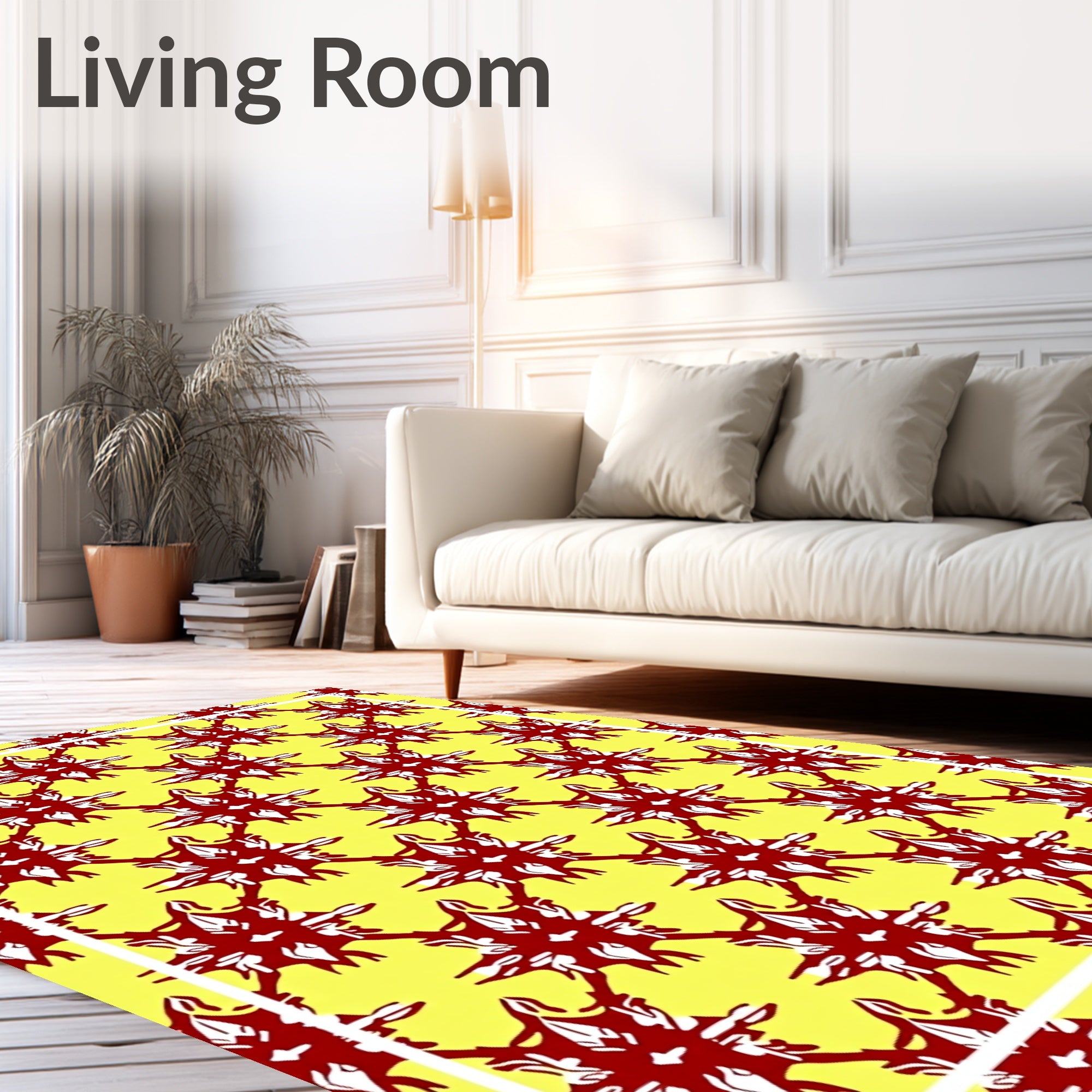 Crimson Sunburst Lattice Yellow Rug