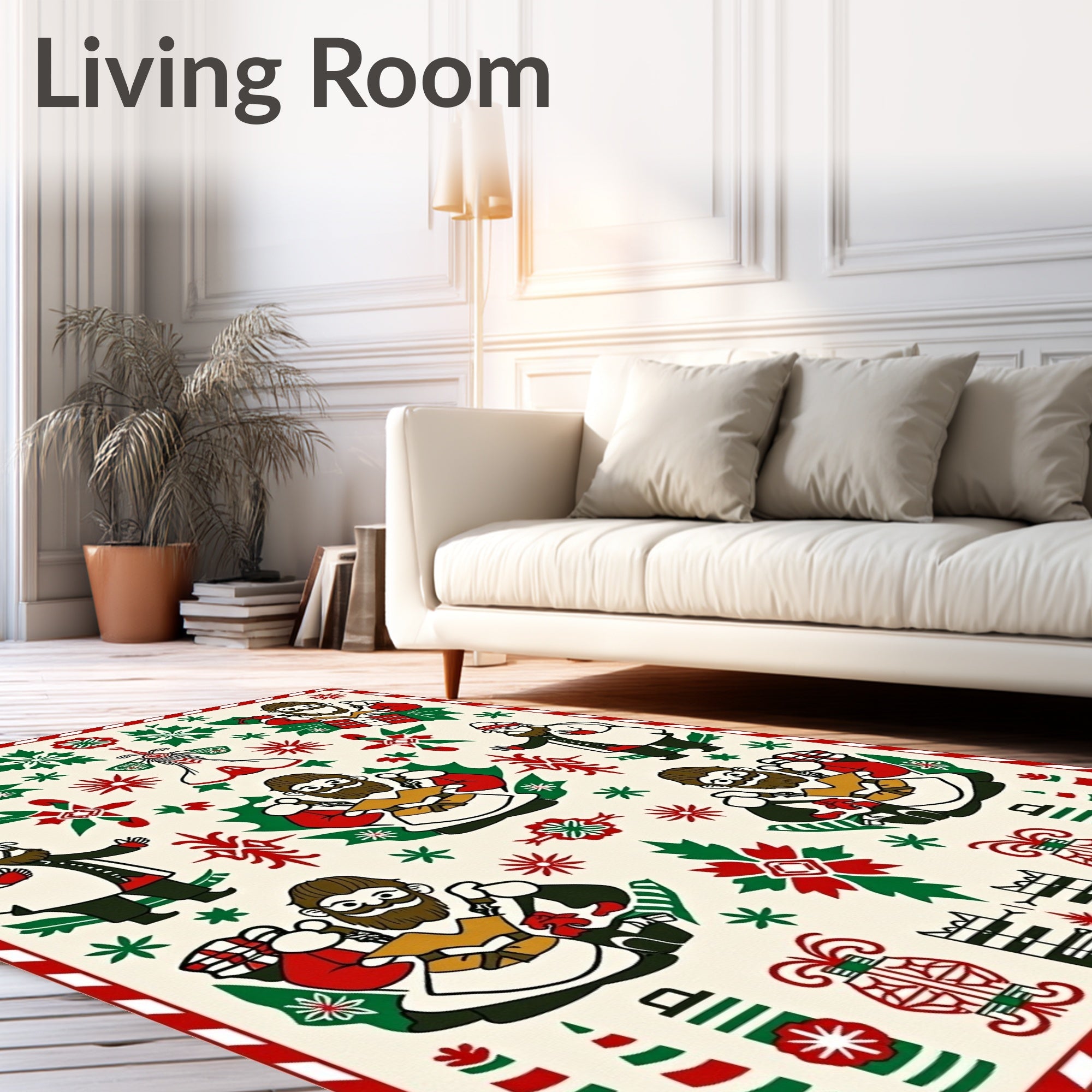 Charming Folk Art Christmas Figures Rug