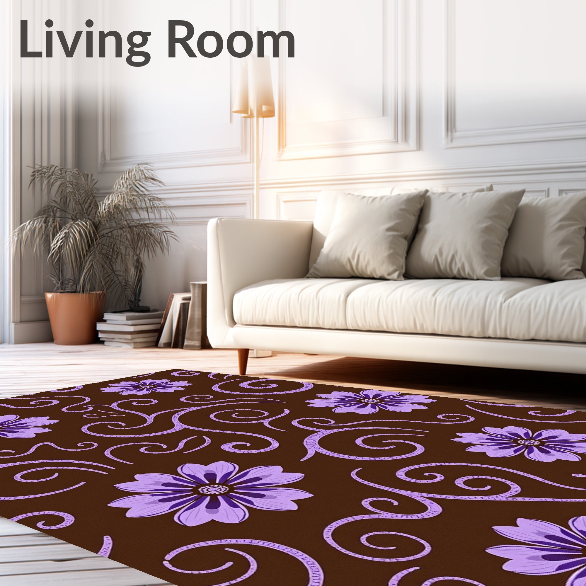 Brown Lavender Floral Swirl Rug