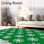 White Snowflake Green Winter Rug