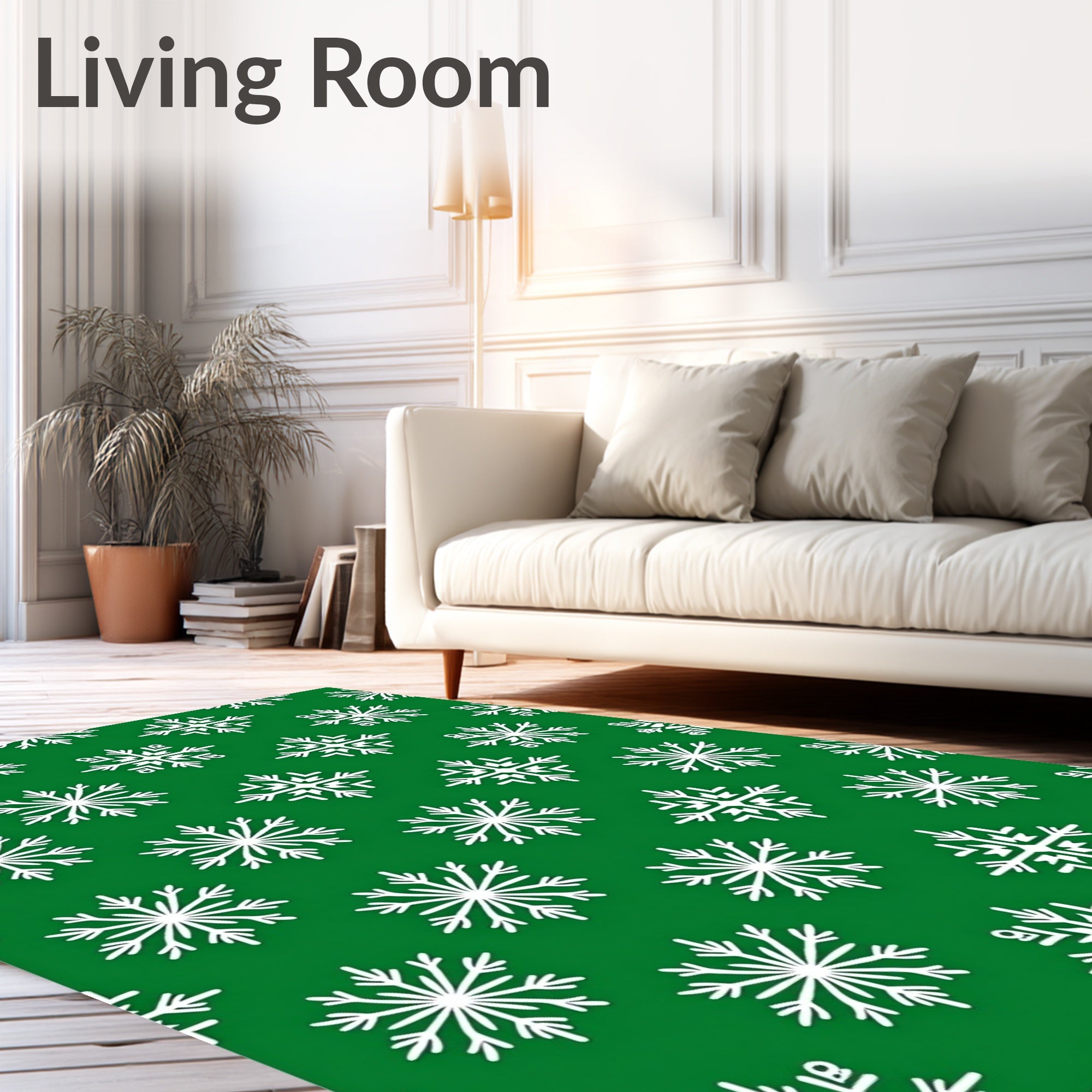White Snowflake Green Winter Rug