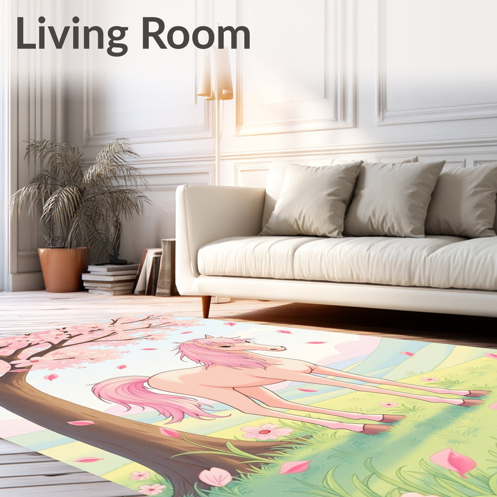 Pink Unicorn Under Cherry Blossoms Rug