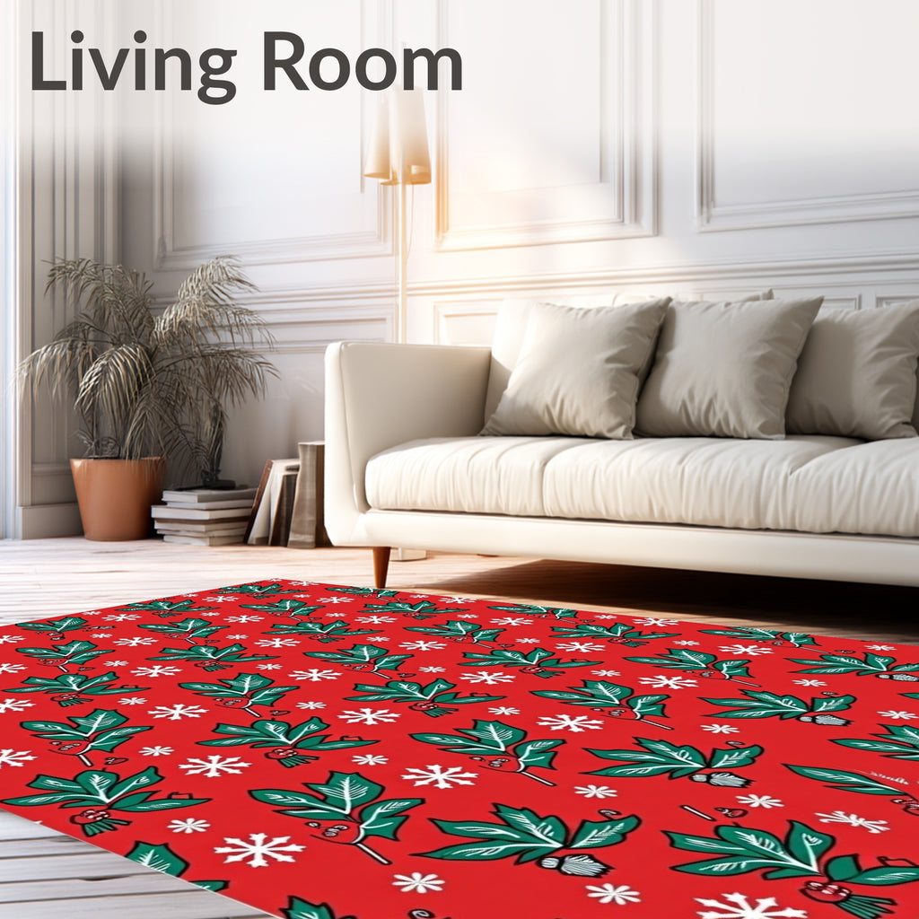 Red Green Leaf Snowflake Yuletide Rug