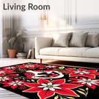 Joyful Dog Red Floral Whimsical Rug