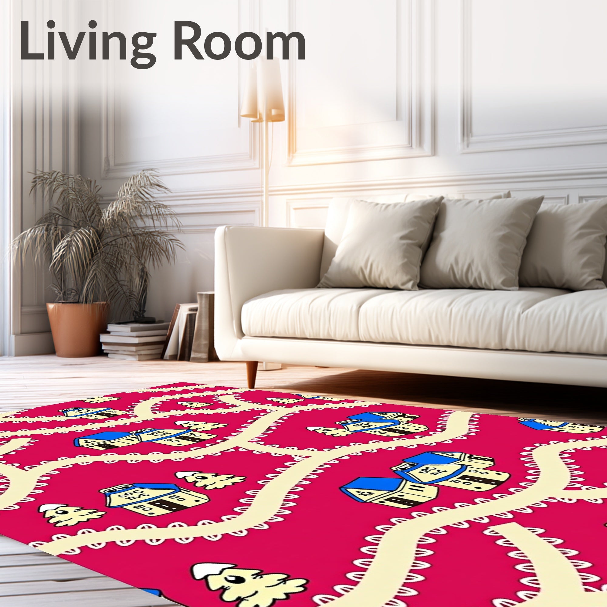 Whimsical Village Landscape Children's Rug