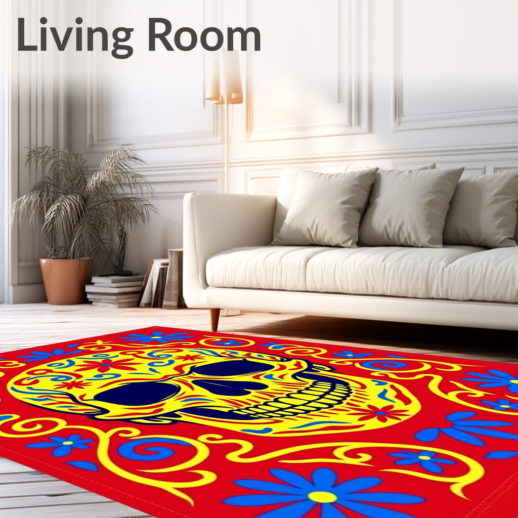 Vibrant Yellow Skull Floral Garland Rug