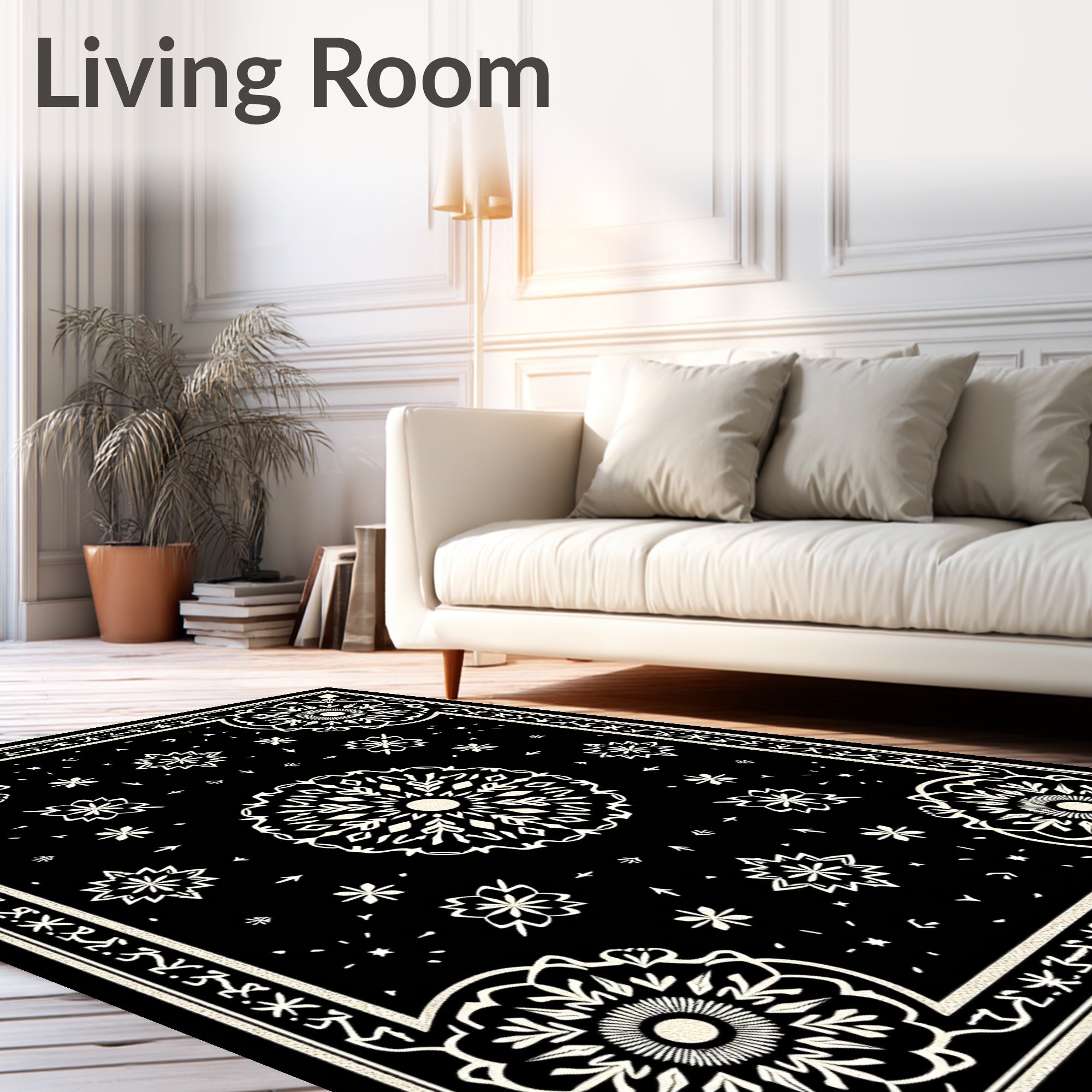 Black Ivory Central Mandala Ornament Rug