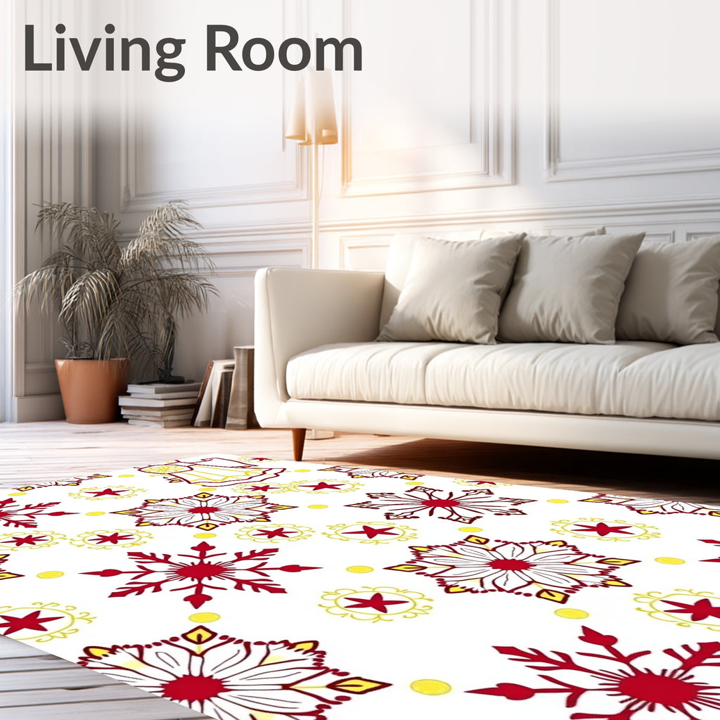 Winter Red and Yellow Snowflake Medallions Rug